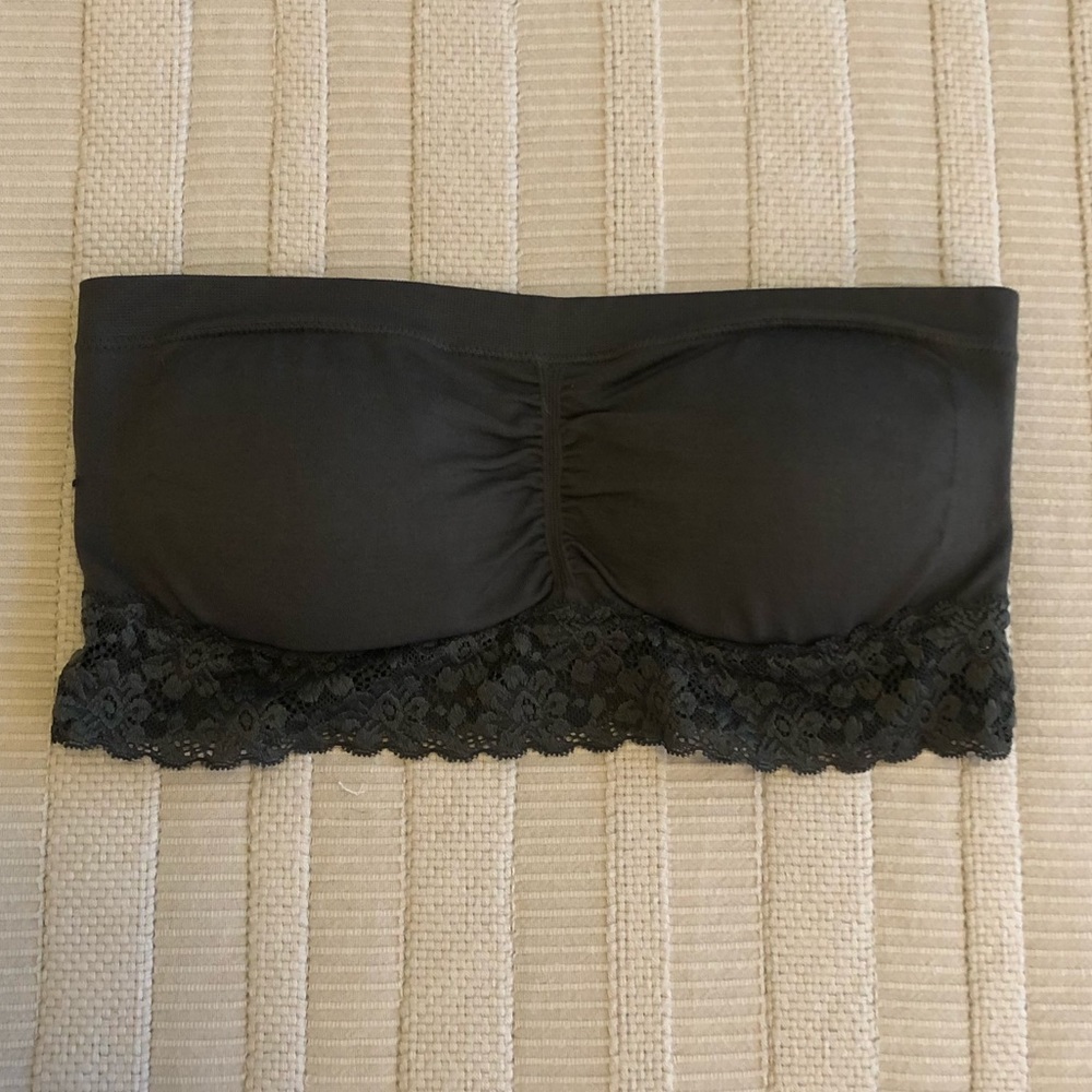 Aerie charcoal bandeau with lace detail, Size M